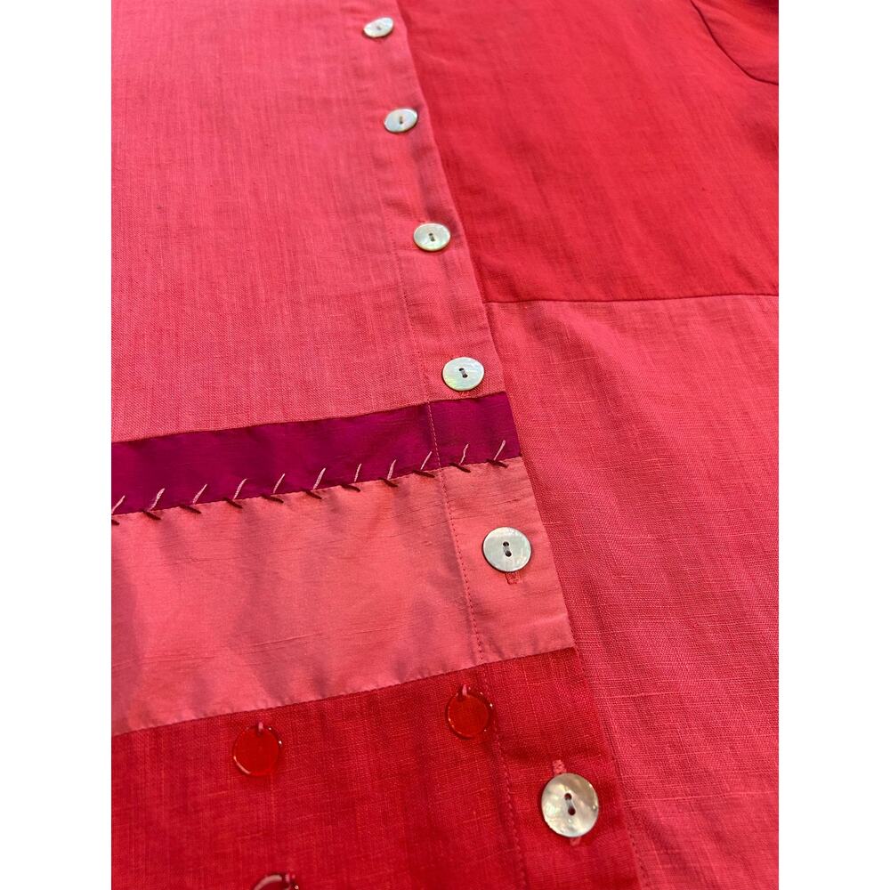 David Dart 100% Linen Button Up Top Patchwork Fuchsia Pink Small - Picture 6 of 12